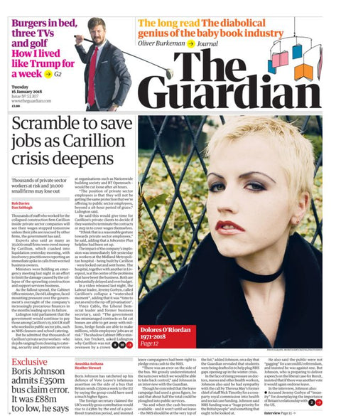 Dolores O'Riordan on the cover of the Guardian