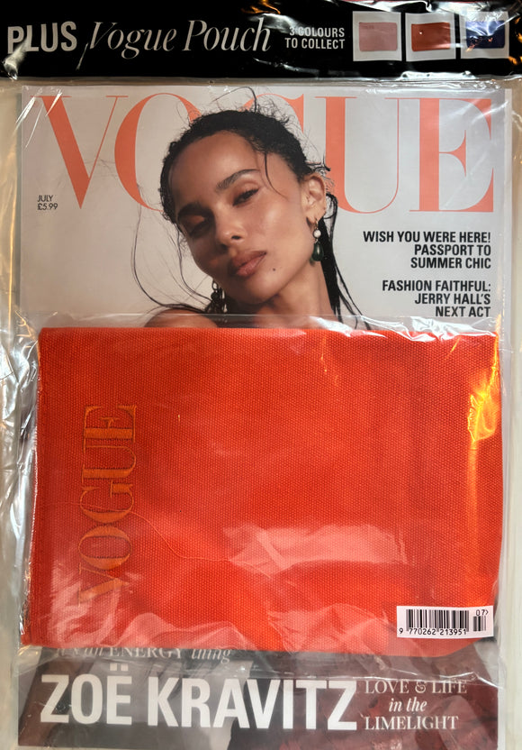 British Vogue Magazine July 2026 Zoë Kravitz Cover + Orange Vogue Pouch