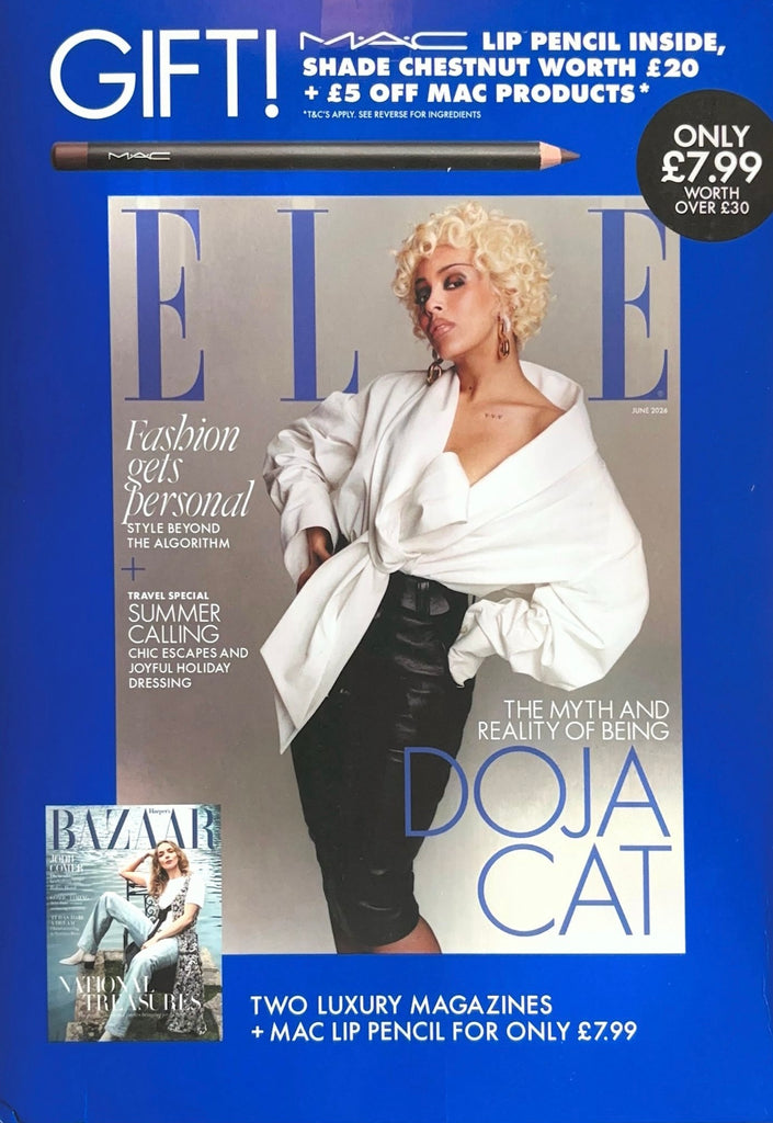 ELLE UK + Harper’s Bazaar UK June 2026 Bundle With FREE MAC Lip Pencil - Doja Cat, Jodie Comer