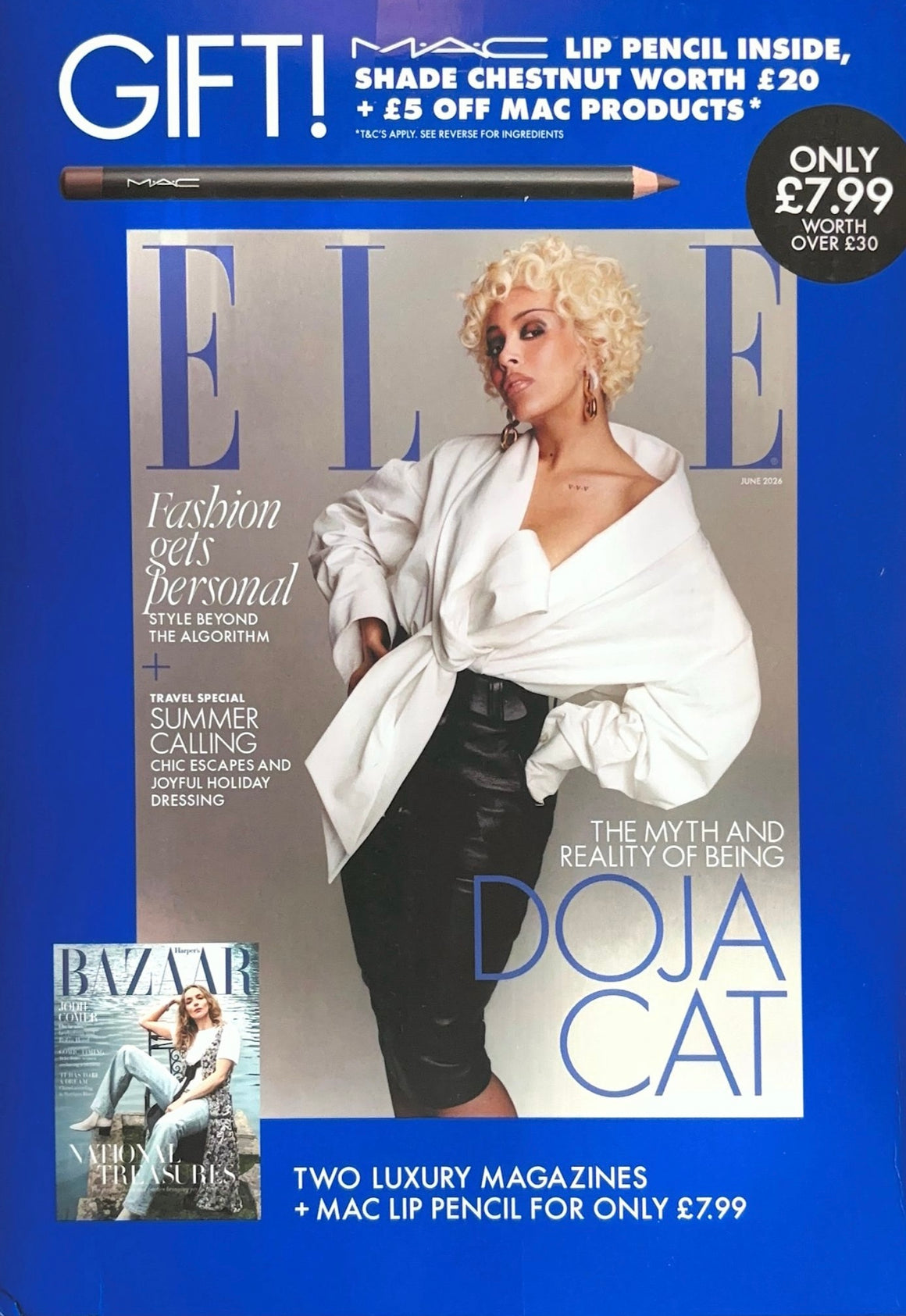 ELLE UK + Harper’s Bazaar UK June 2026 Bundle With FREE MAC Lip Pencil - Doja Cat, Jodie Comer