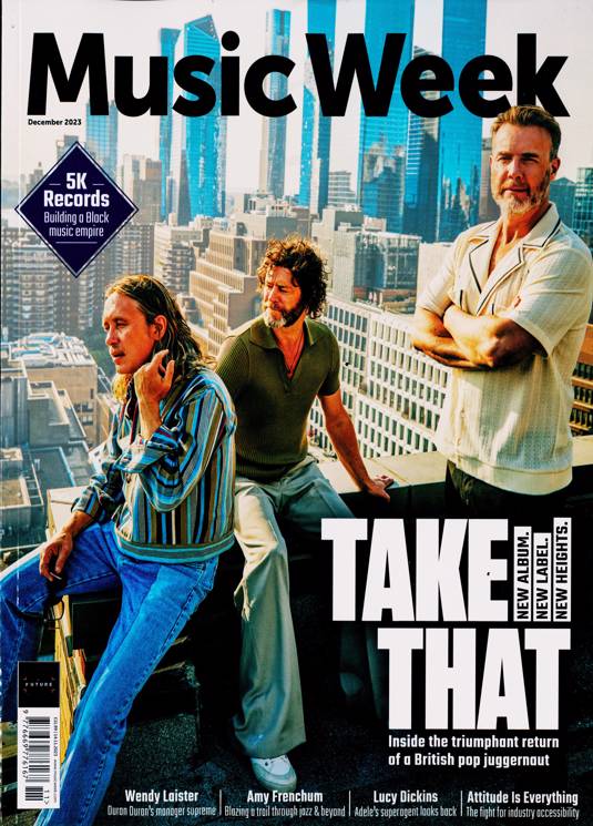 TAKE THAT on the cover of Music Week December 2023