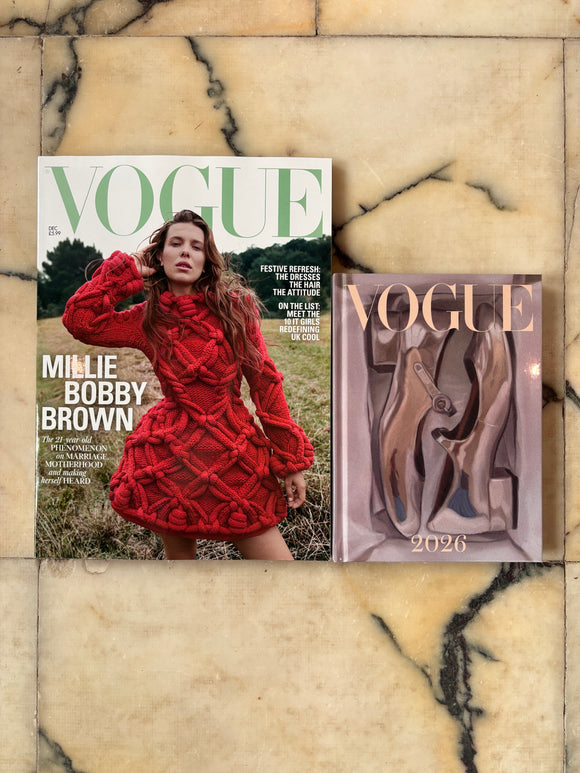 Vogue UK magazine December 2025 Millie Bobby Brown + Vintage Vogue 2026 Diary #1