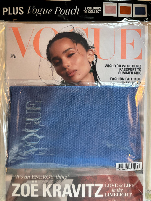 British Vogue Magazine July 2026 Zoë Kravitz Cover + Blue Vogue Pouch