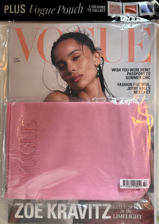 British Vogue Magazine July 2026 Zoë Kravitz Cover + Pink Vogue Pouch