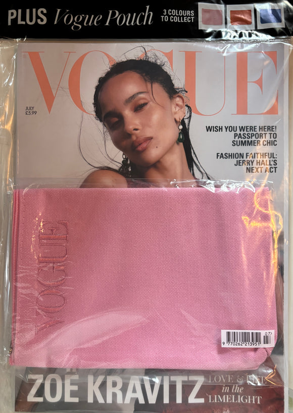 British Vogue Magazine July 2026 Zoë Kravitz Cover + Pink Vogue Pouch