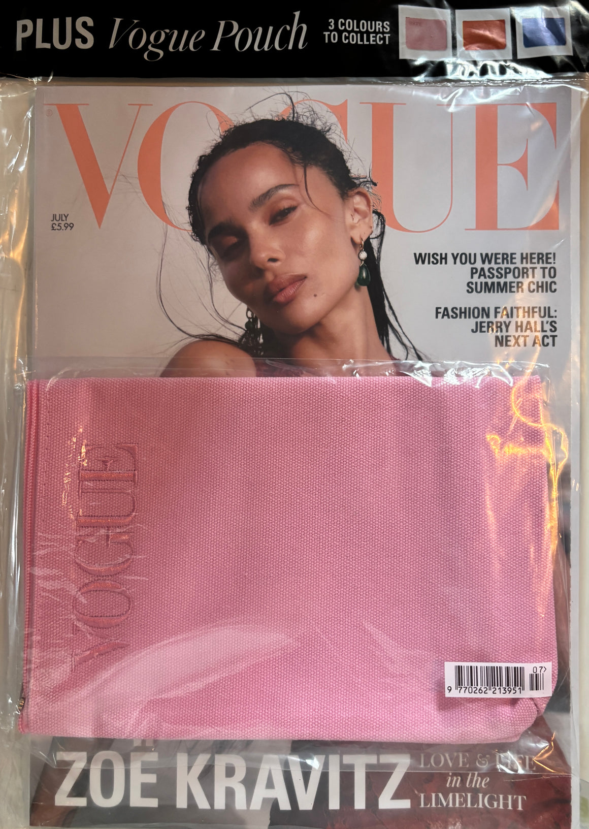 British Vogue Magazine July 2026 Zoë Kravitz Cover + Pink Vogue Pouch