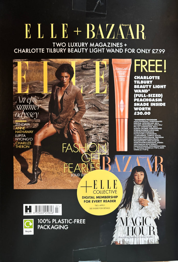ELLE Magazine UK Summer 2026 – Zendaya + Charlotte Tilbury Beauty Light Wand Peachgasm