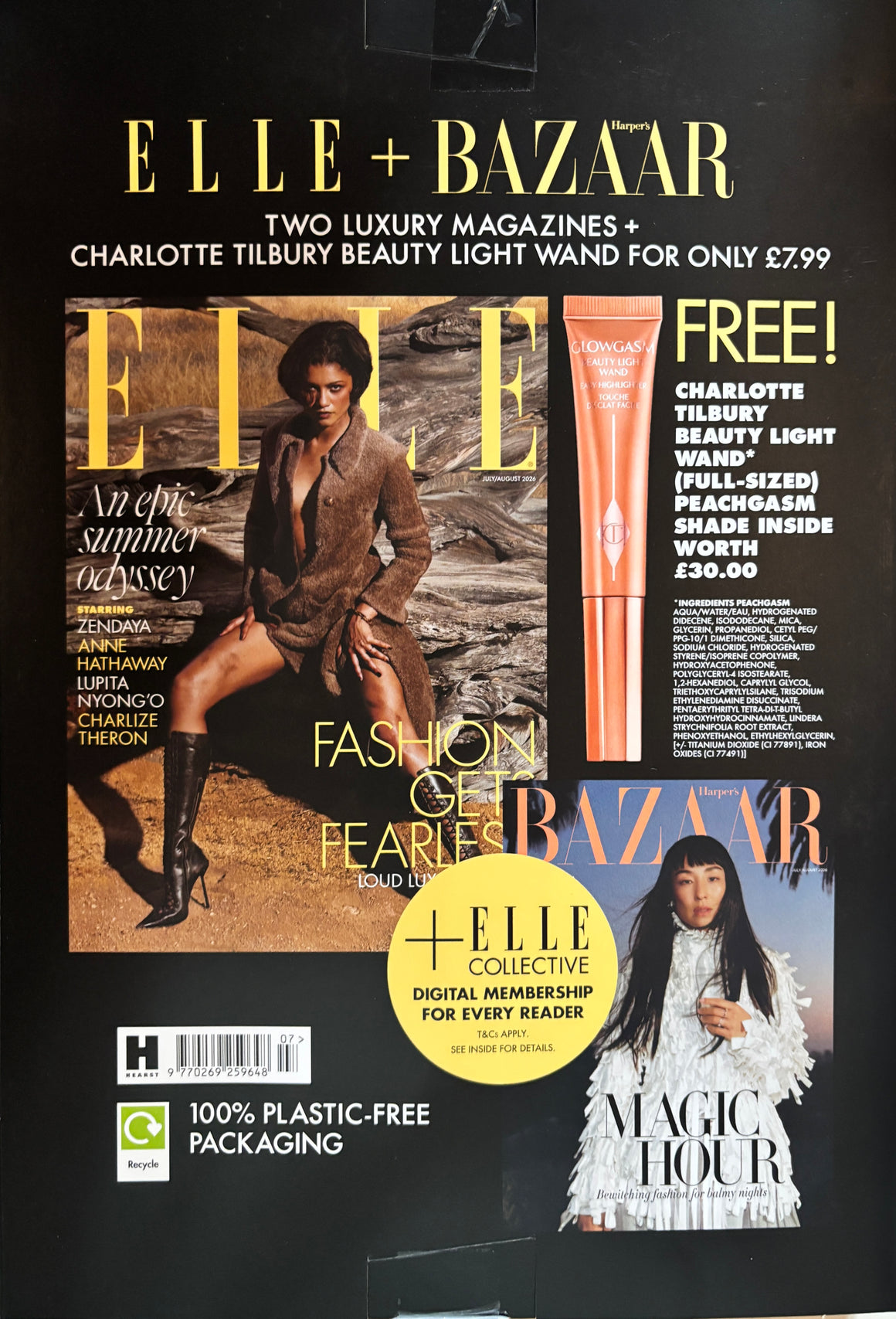 ELLE Magazine UK Summer 2026 – Zendaya + Charlotte Tilbury Beauty Light Wand Peachgasm