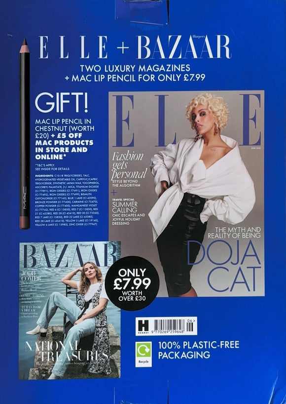 ELLE UK + Harper’s Bazaar UK June 2026 Bundle With FREE MAC Lip Pencil - Doja Cat, Jodie Comer