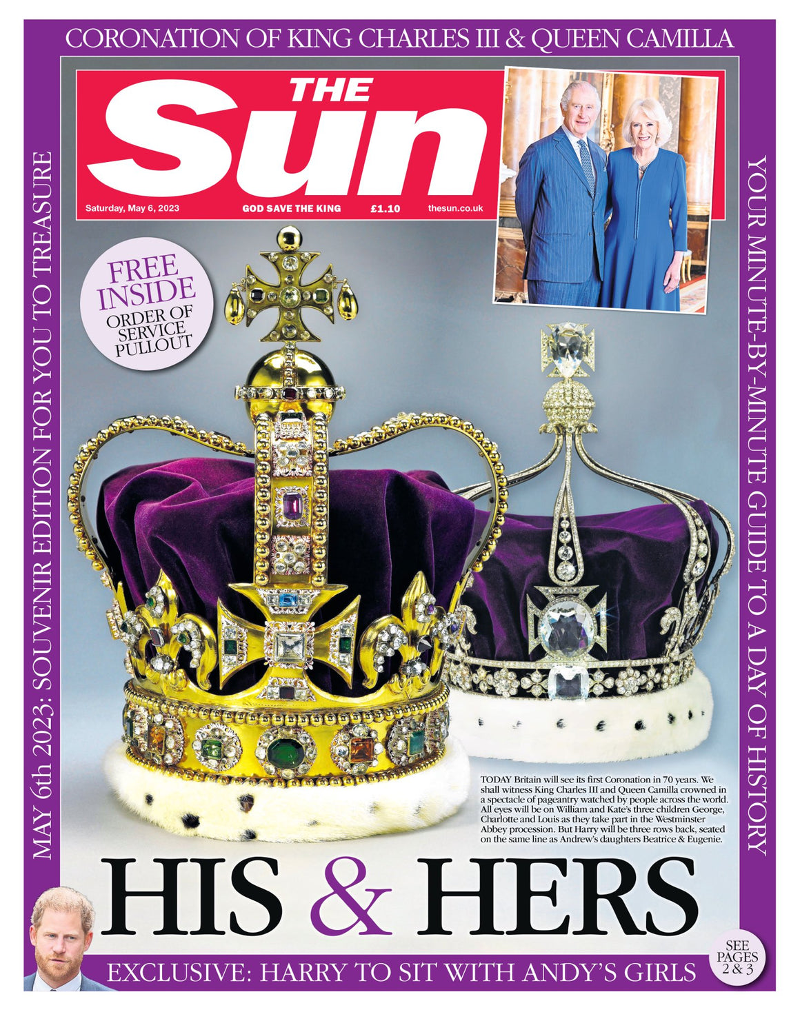 THE SUN UK NEWSPAPER 6th May 2023 - Coronation Day King Charles III Special