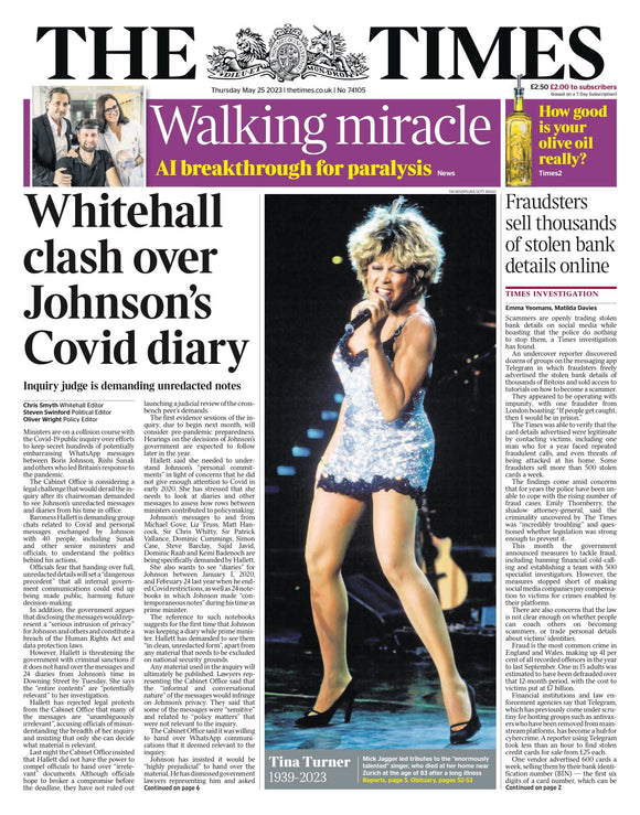 The Times UK Newspaper Death Of Tina Turner Simply The Best 25/5/23