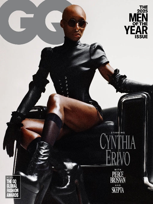 Cynthia Erivo on the cover of GQ Men of the Year issue, sitting 
