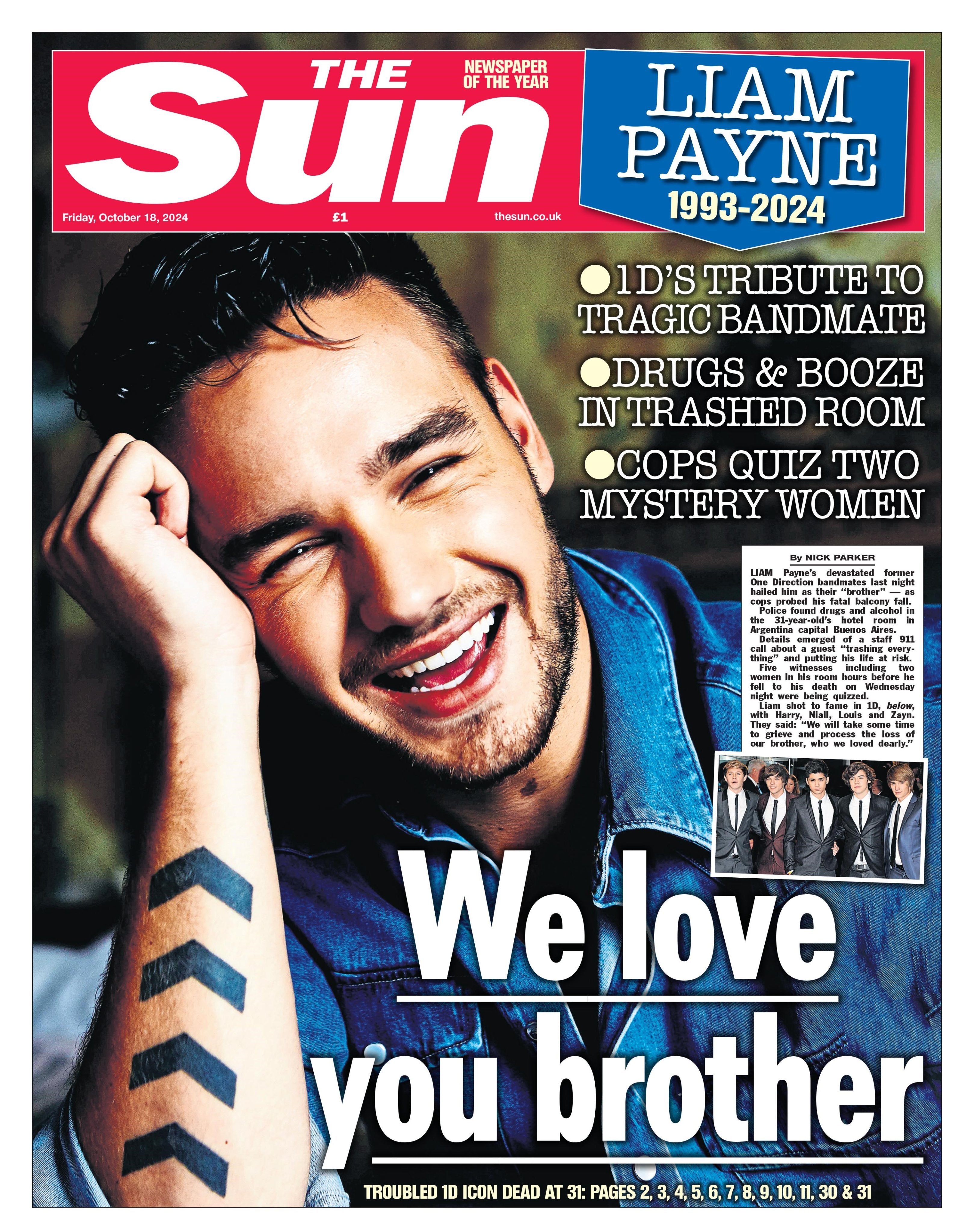 LIAM PAYNE One Direction Death - The Sun UK NEWSPAPER (18 Oct 2024 ...