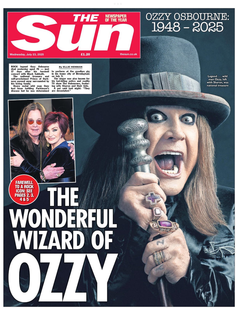 THE SUN Newspaper 23-July-2025 Ozzy Osbourne Black Sabbath Dies at 76
