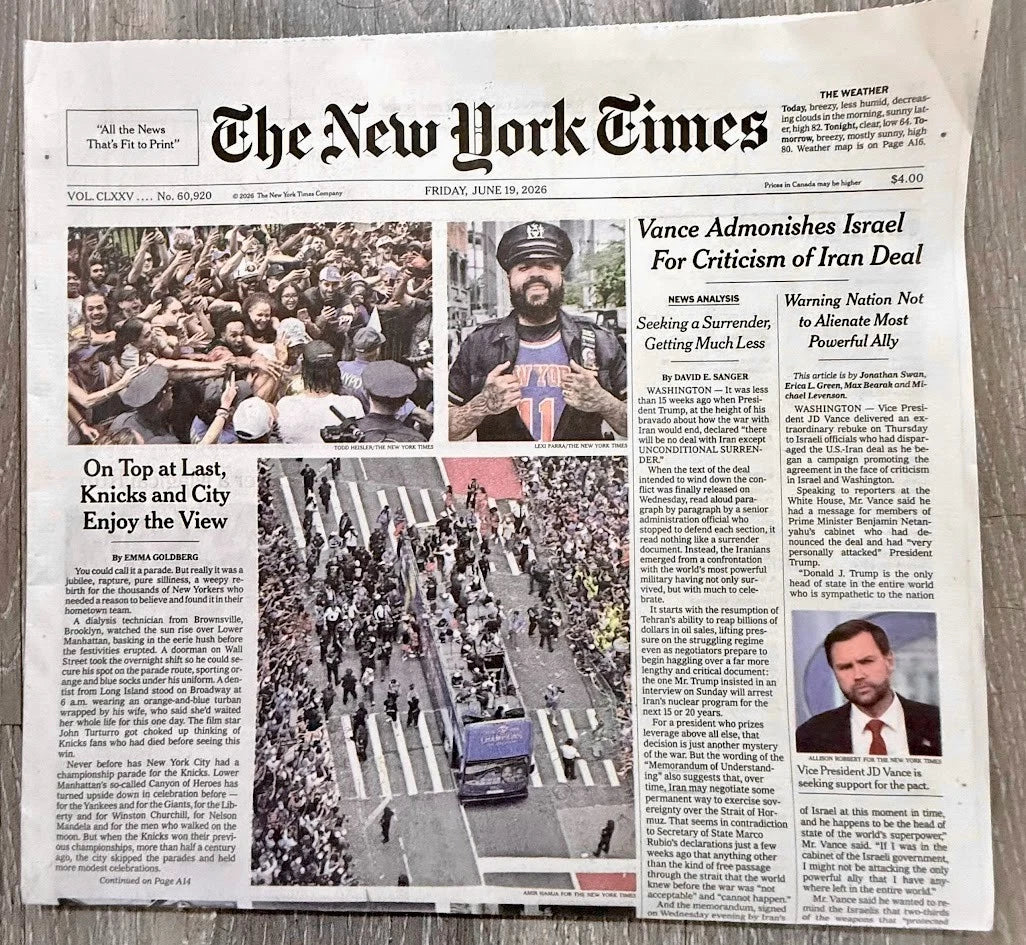 THE NEW YORK TIMES- NEW YORK KNICK PARADE SPECIAL - FRIDAY 19, 2026