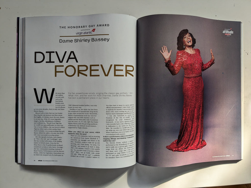 Attitude magazine Nov 2023 JAKE DANIELS Roger Allam Shirley Bassey Becky Hill