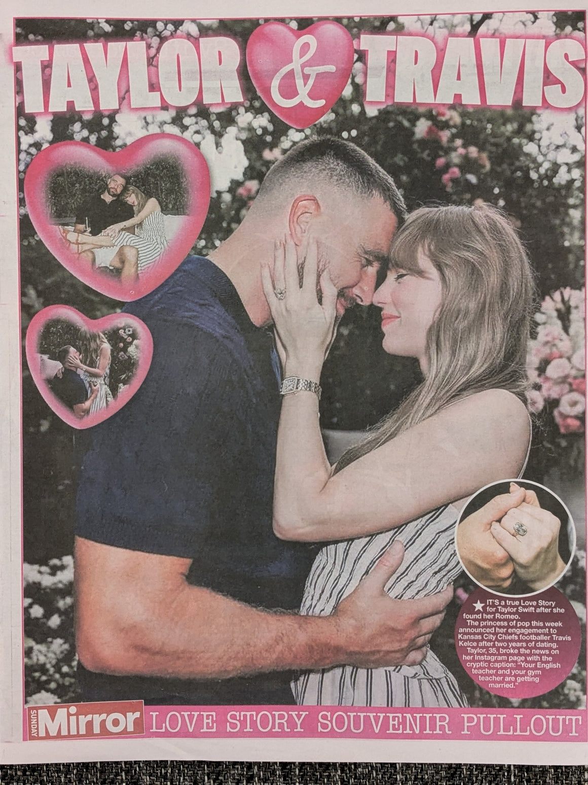 TAYLOR SWIFT & TRAVIS KELCE ENGAGEMENT Daily Mirror Souvenir Pullout