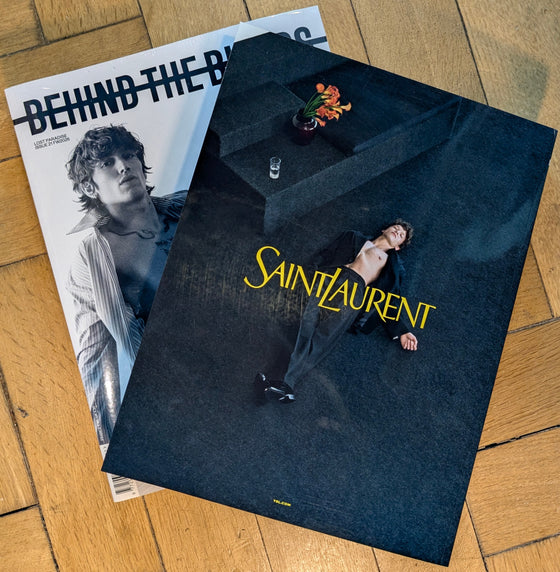 Behind The Blinds Magazine Issue 21 Lost Paradise 2026 - Connor Storrie Saint Laurent Ad back cover, inside