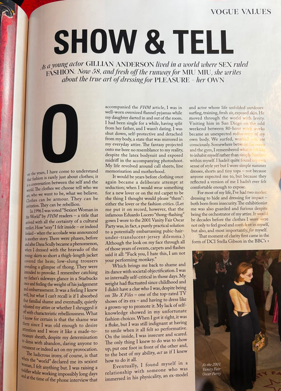 British Vogue Magazine September 2026 - Gillian Anderson Show & Tell Feature Article