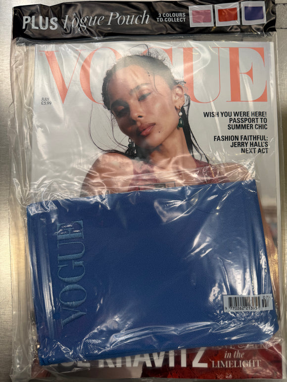 British Vogue July 2026 Zoë Kravitz Cover + Blue Vogue Pouch