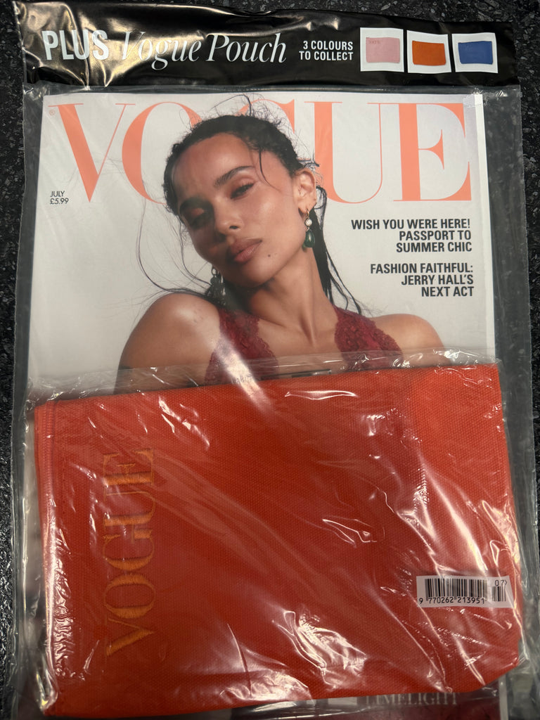 British Vogue July 2026 Zoë Kravitz Cover + Orange Vogue Pouch
