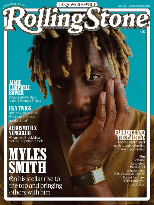 Rolling Stone magazine cover featuring Myles Smith with a blue background