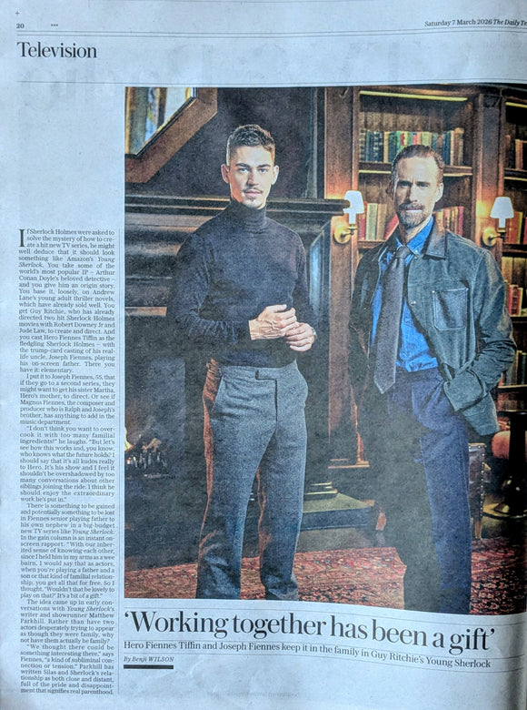 Daily Telegraph Review 7 March 2026 - Hero Fiennes Tiffin & Joseph Fiennes Young Sherlock