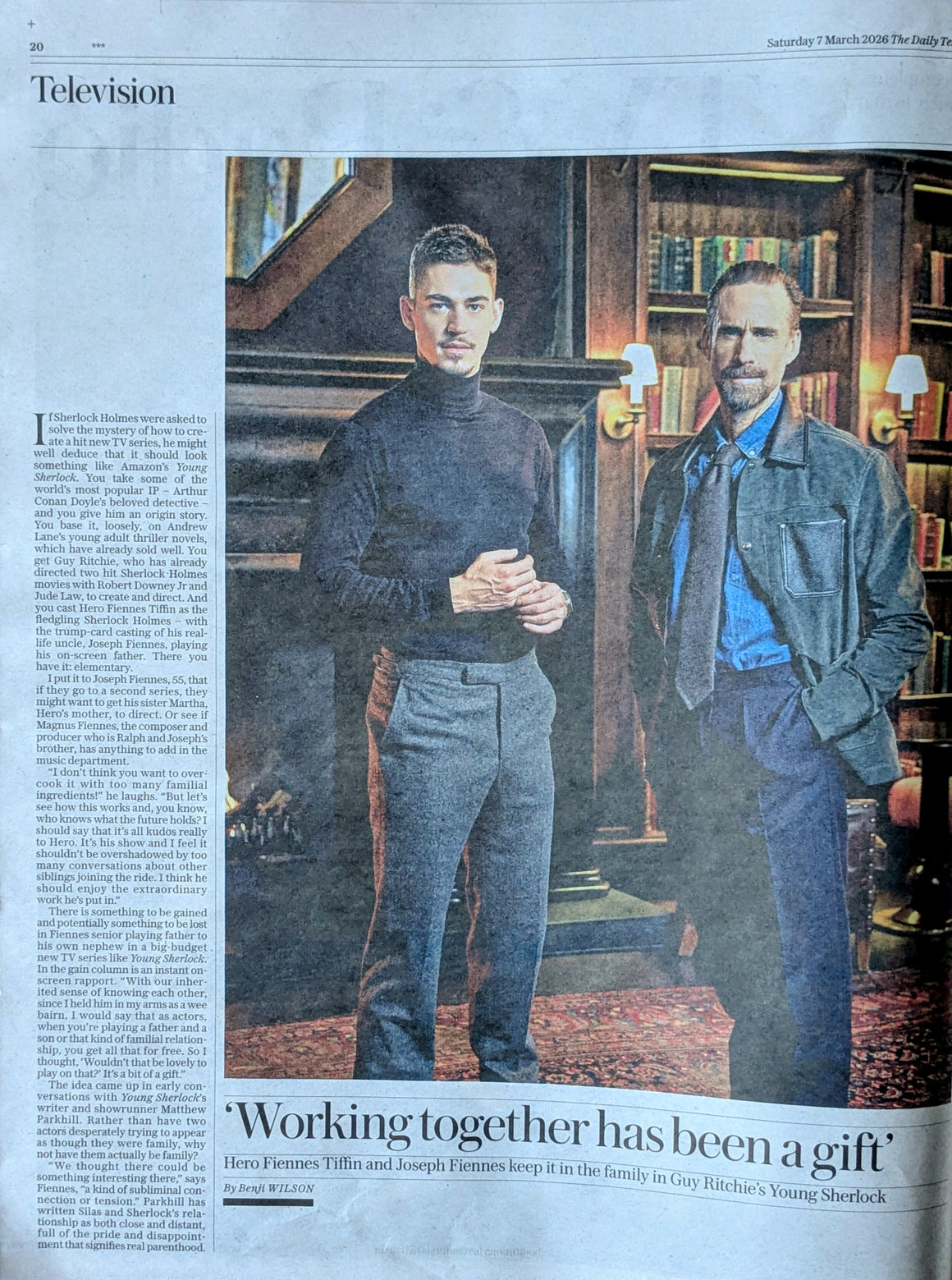 Daily Telegraph Review 7 March 2026 - Hero Fiennes Tiffin & Joseph Fiennes Young Sherlock