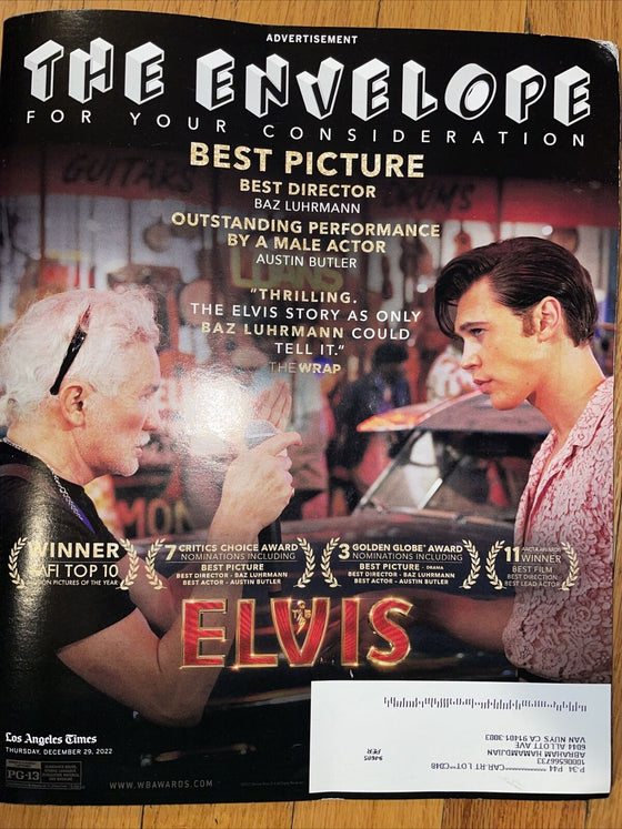 The Envelope 12/29/22 Austin Butler The Elvis Movie