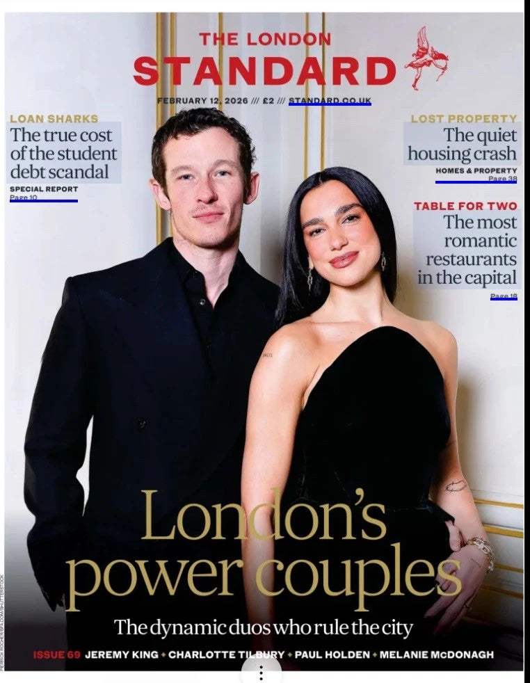 Dua Lipa & Callum Turner London Standard Newspaper 12 Feb 2026
