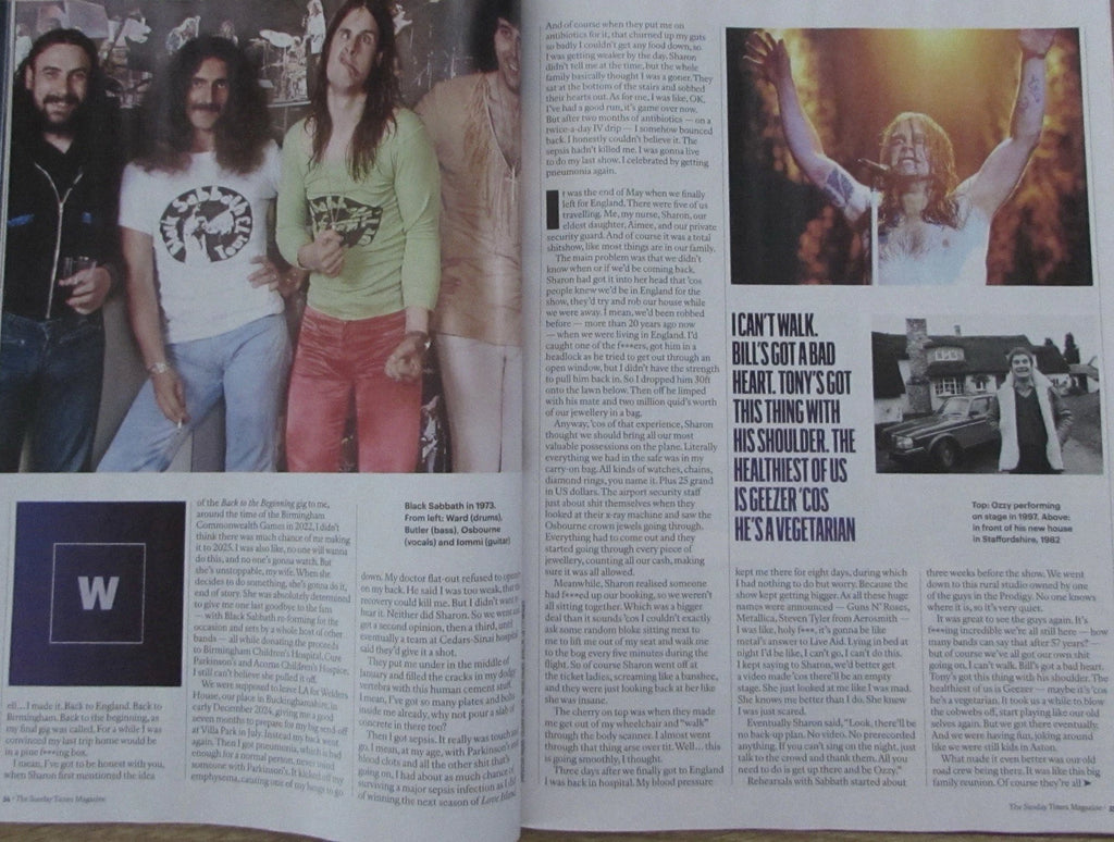 SUNDAY TIMES Magazine 5 October 2025 Ozzy Osbourne Final Gig - Black Sabbath