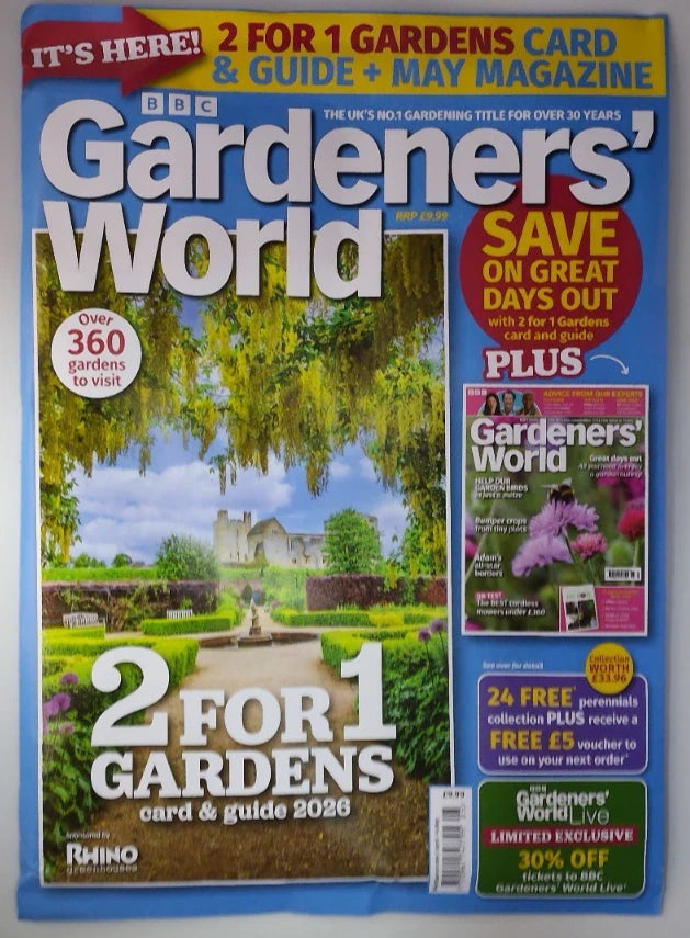 BBC Gardeners’ World Magazine May 2026 with 2-for-1 Gardens Card & Guide (Pre-Order)