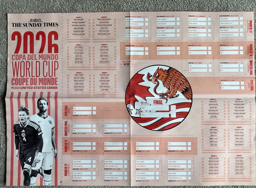 Sunday Times USA World Cup 2026 Tournament Wall Chart - Double Sided