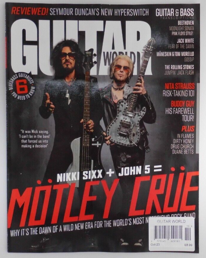 nikki sixx gear Guitar World magazine Oct 2023 Nikki Sixx + John 5 Motley Crue