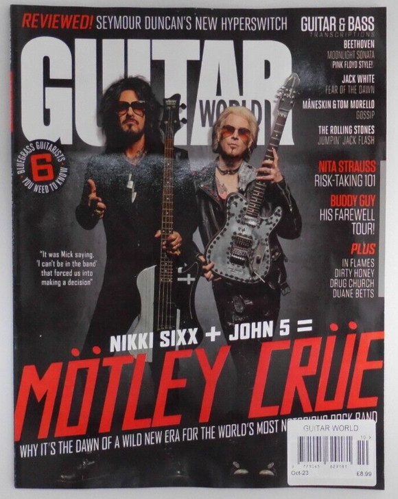 Guitar World magazine Oct 2023 Nikki Sixx + John 5 Motley Crue