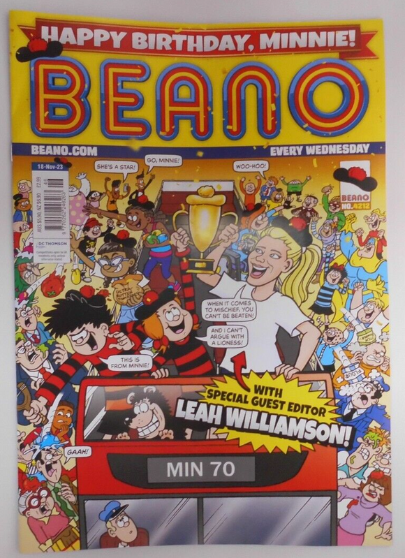 Beano magazine 18th Nov 2023 Minnie the Minx at 70. Guest editor Leah Williamson