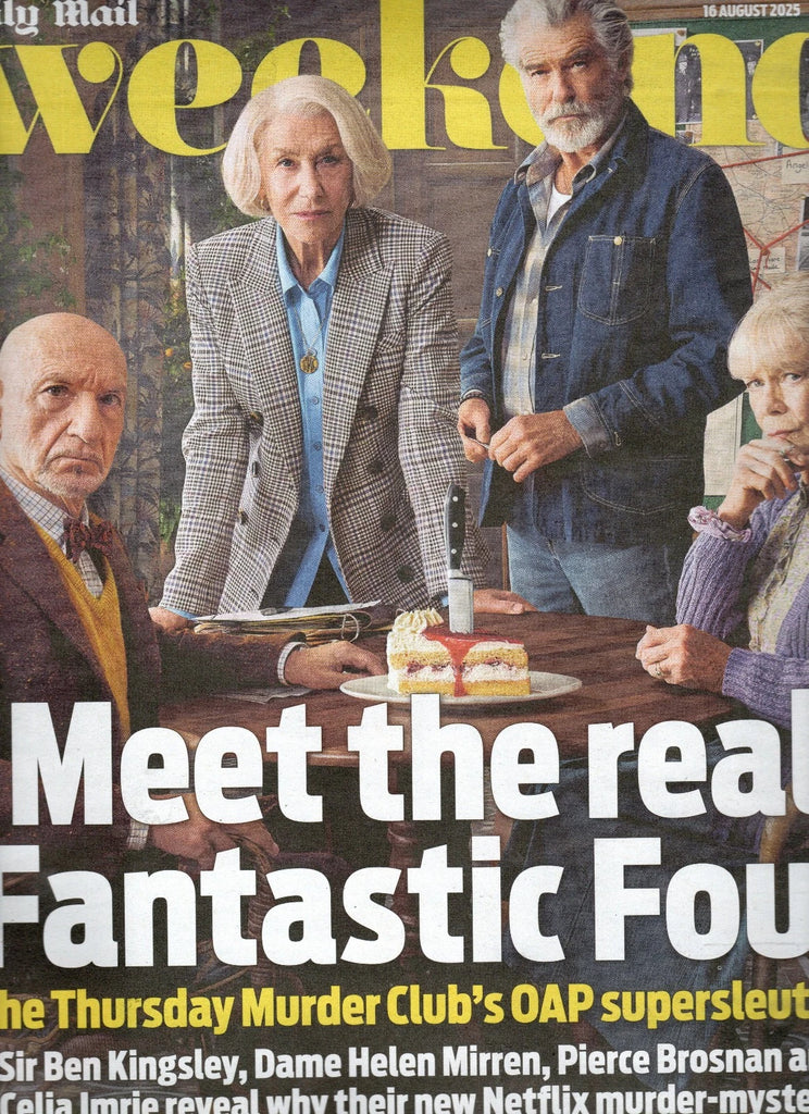Weekend Magazine Aug 15 2025 Thursday Murder Club Helen Mirren Pierce Brosnan
