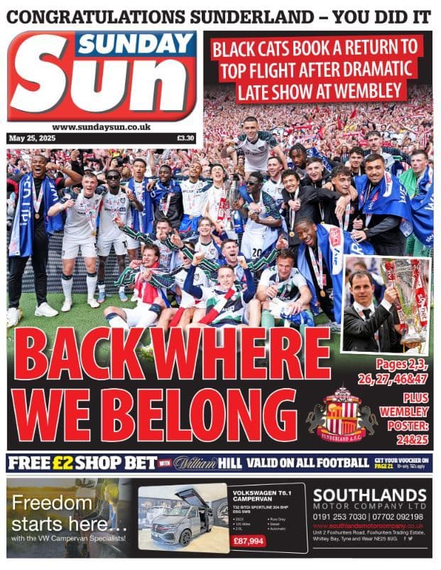 Sunday Sun 25th May 2025 SUNDERLAND FC - WE ARE PREMIER LEAGUE