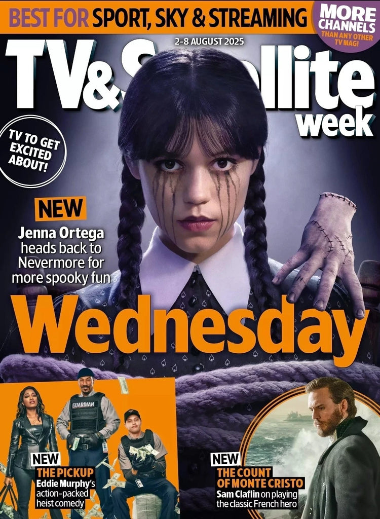 TV & Satellite Week Magazine - 2-8 August 2025 - Wednesday: Jenna Ortega Joanna Lumley Sam Claflin Eddie Murphy