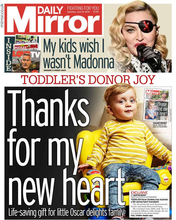 Daily Mirror Newspaper June 15 2019: Madonna Cover And Feature