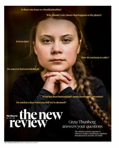 UK Observer Review July 21st 2019: GRETA THUNBERG Photo Cover Rosalia CLIVE OWEN