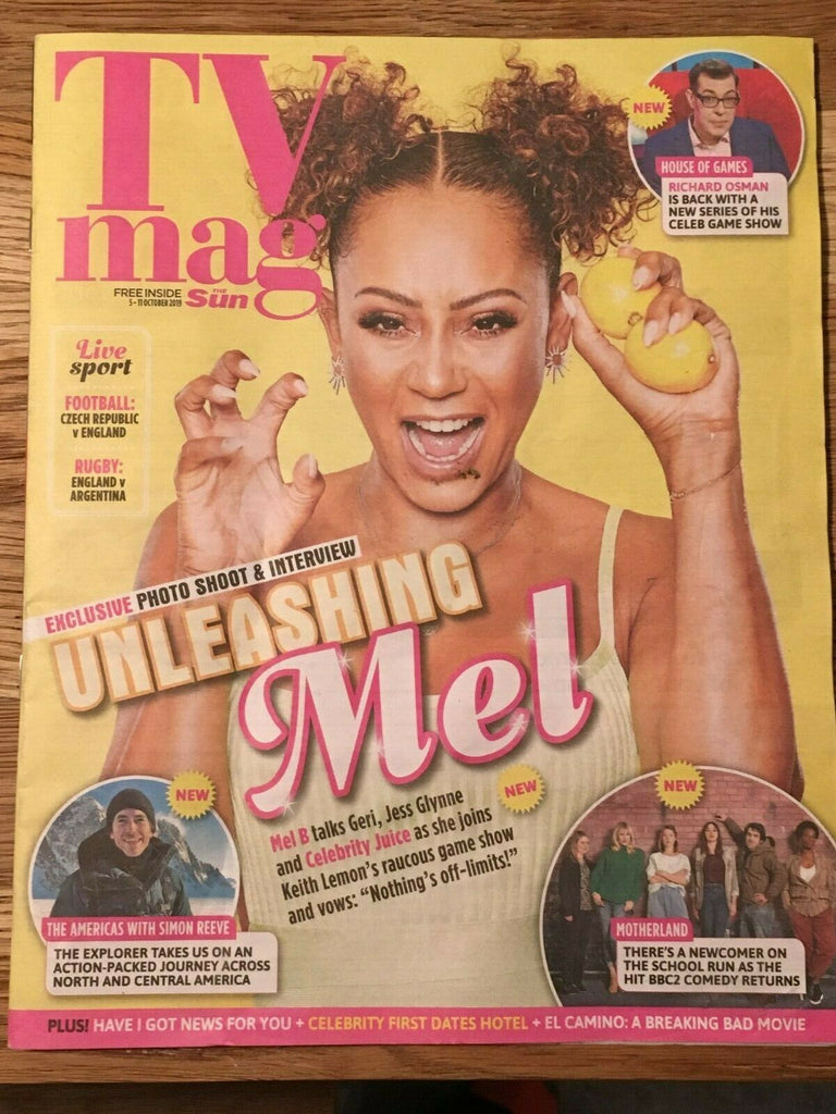 UK SUN TV Magazine 5 Oct 2019: SPICE GIRLS MEL B COVER STORY Russell Howard