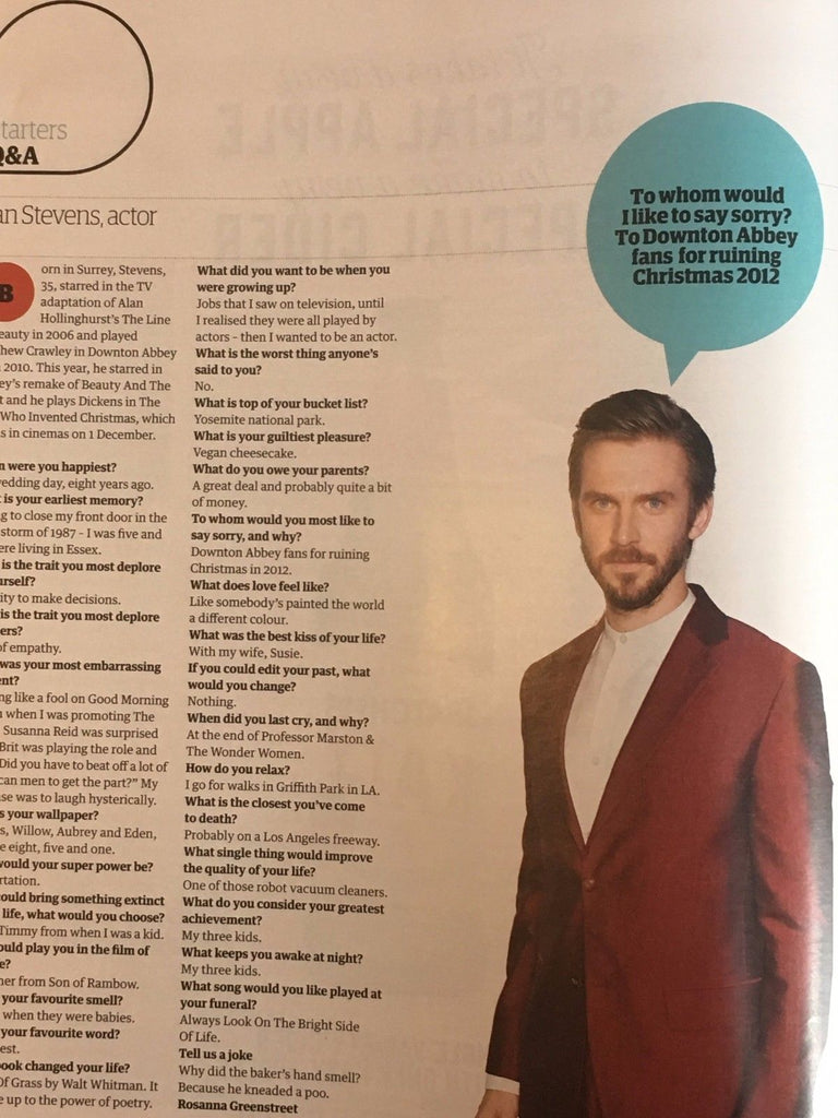 Guardian Weekend Magazine 25th November 2017 - Dan Stevens Interview
