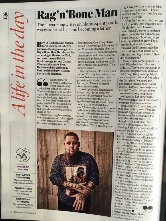 Sunday Times Magazine December 2017 - Rag N Bone Man Chris Rea Interview
