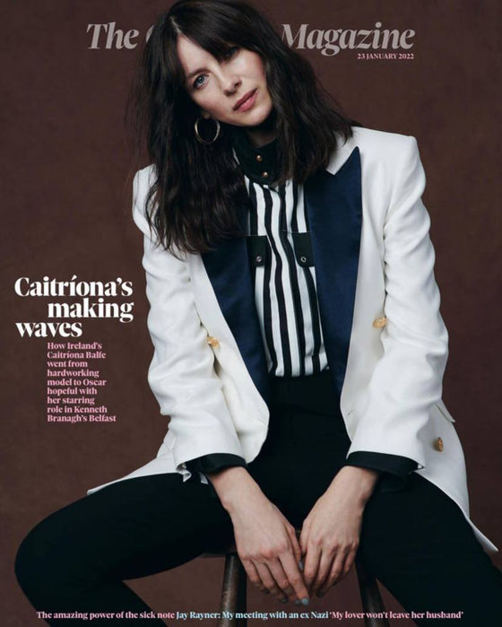 OBSERVER magazine 23 January 2022 Caitriona Balfe cover and interview Sam Heughan