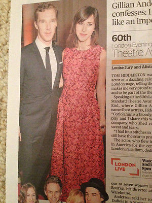 TOM HIDDLESTON Gillian Anderson PHOTO COVER London Evening Standard Dec 1 2014