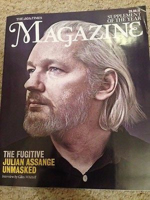 JULIAN ASSANGE UNMASKED PHOTO COVER TIMES MAGAZINE AUGUST 2015 NEW