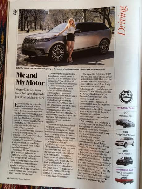 ELLIE GOULDING PHOTO INTERVIEW SUNDAY TIMES MAGAZINE MAY 2017