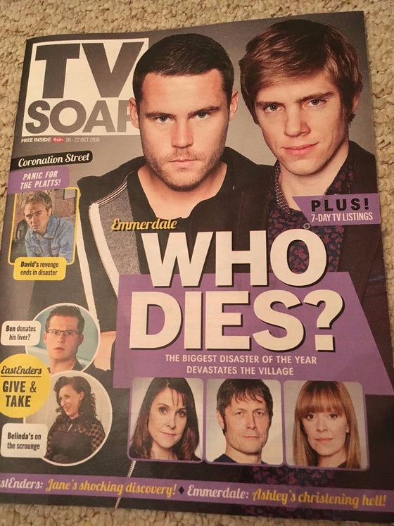 TV SOAP MAGAZINE OCTOBER 2016 DANNY MILLER RYAN HAWLEY EMMERDALE CHRIS GASCOYNE