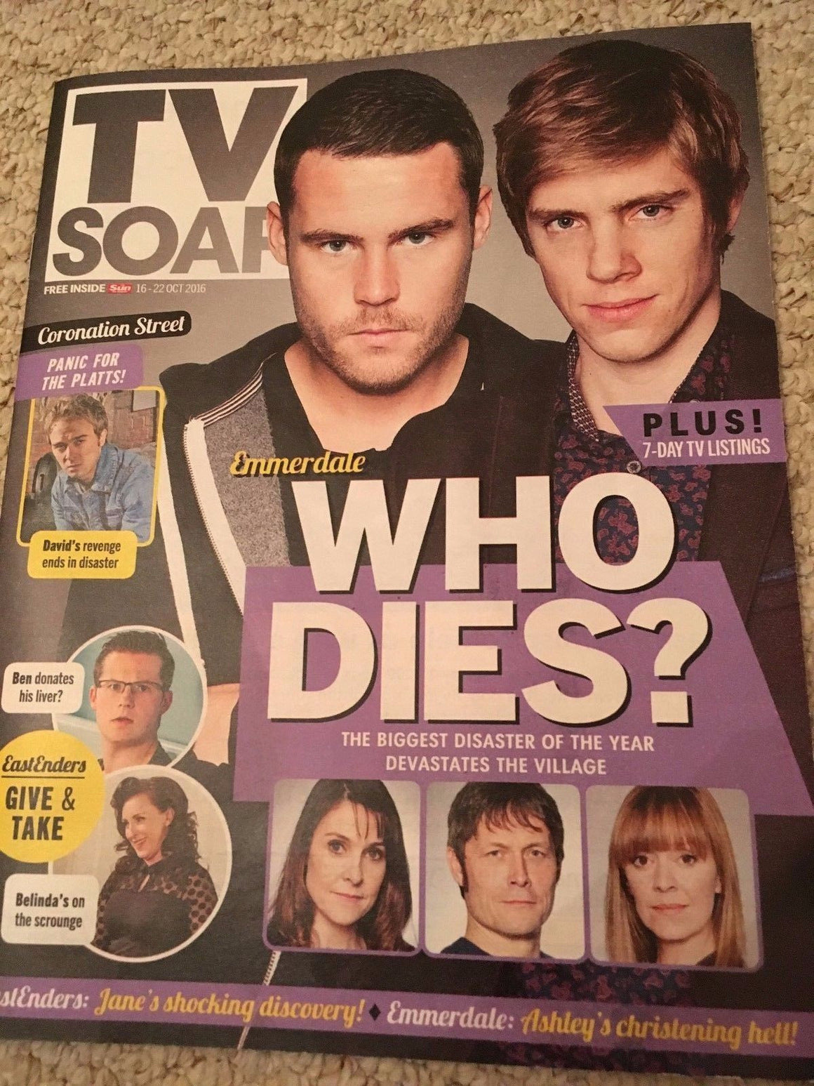 TV SOAP MAGAZINE OCTOBER 2016 DANNY MILLER RYAN HAWLEY EMMERDALE CHRIS GASCOYNE